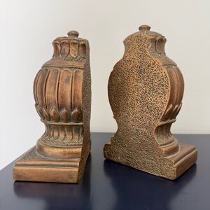 SOLD Vintage Art Deco Bronze Metal Urn Bookends Floral Pattern Pair Decorative